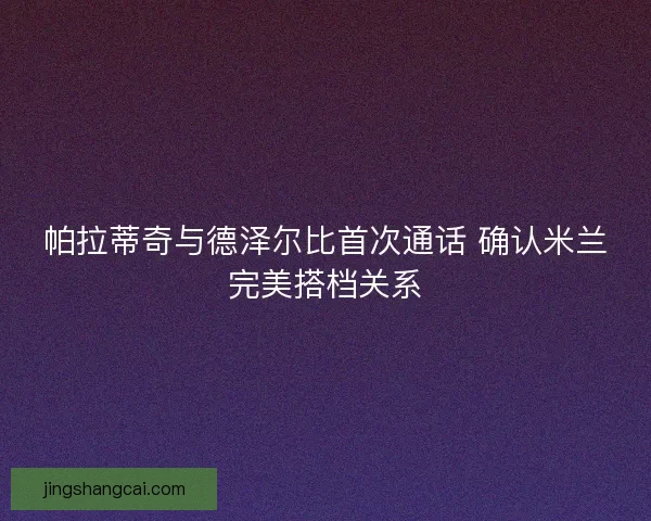 帕拉蒂奇与德泽尔比首次通话 确认米兰完美搭档关系 帕拉蒂奇与德泽尔比首次通话 确认米兰完美搭档关系