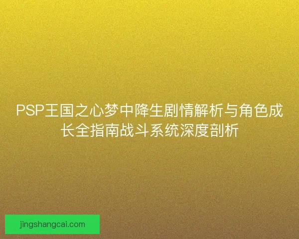 PSP王国之心梦中降生剧情解析与角色成长全指南战斗系统深度剖析